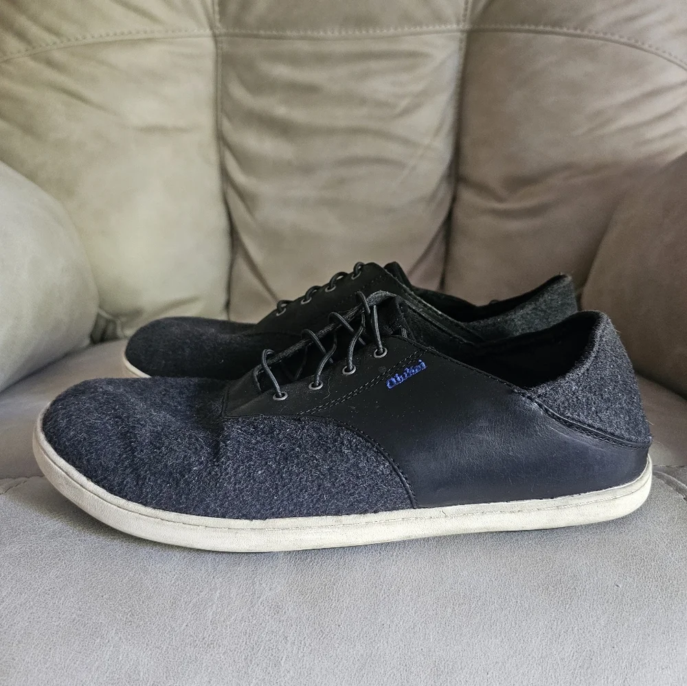 Olukai nohea moku Hulu dark gray‎ leather and fabric sneakers suze 10